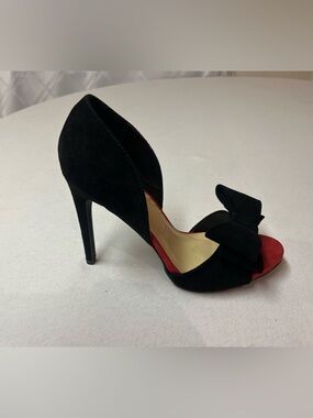 8 - Black Suede Peep-Toe Stiletto with Bow - Women High Heels